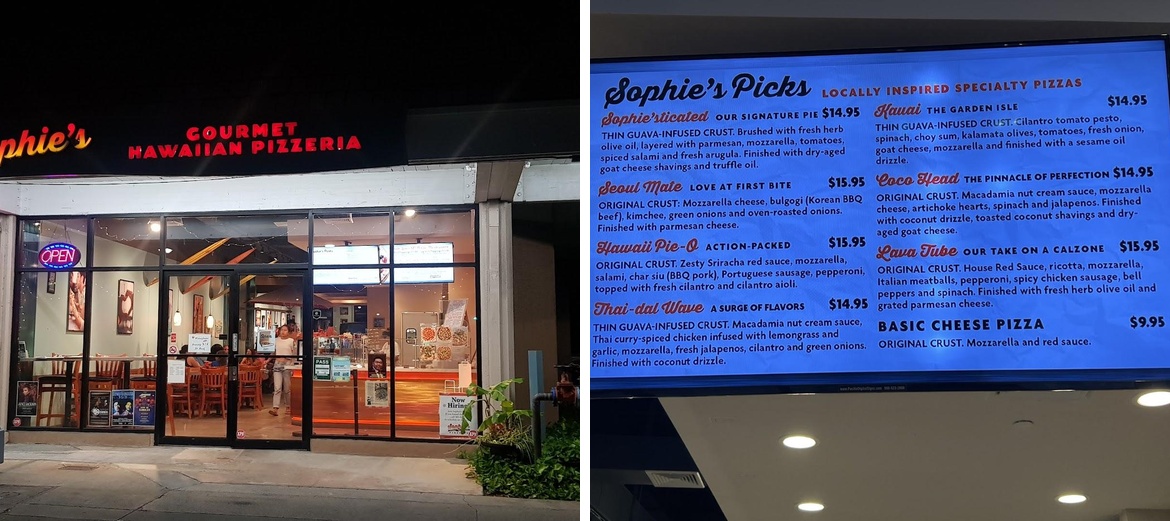 Sophie's Gourmet Hawaiian Pizzeria Menu