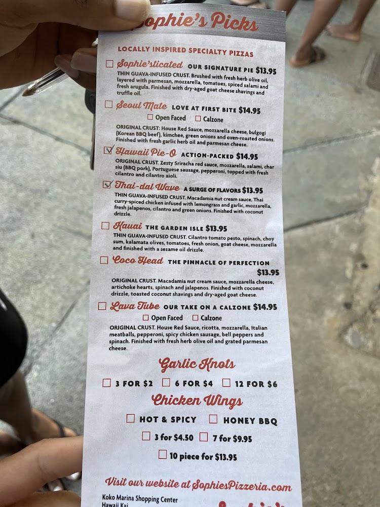 Sophie's Gourmet Hawaiian Pizzeria Menu image 2